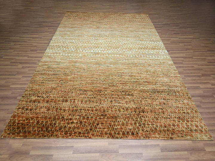 8'1" x 10'1" New Hand Knotted Brown Wool Rectangle Oriental Rug - MOA10277109