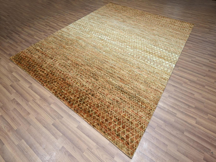 8'1" x 10'1" New Hand Knotted Brown Wool Rectangle Oriental Rug - MOA10277109