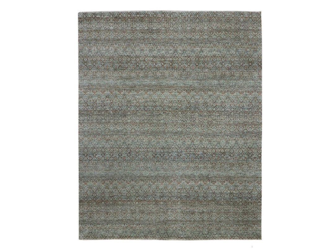 8'0" x 10'0" New Hand Knotted Green Wool Rectangle Oriental Rug - MOA10277110