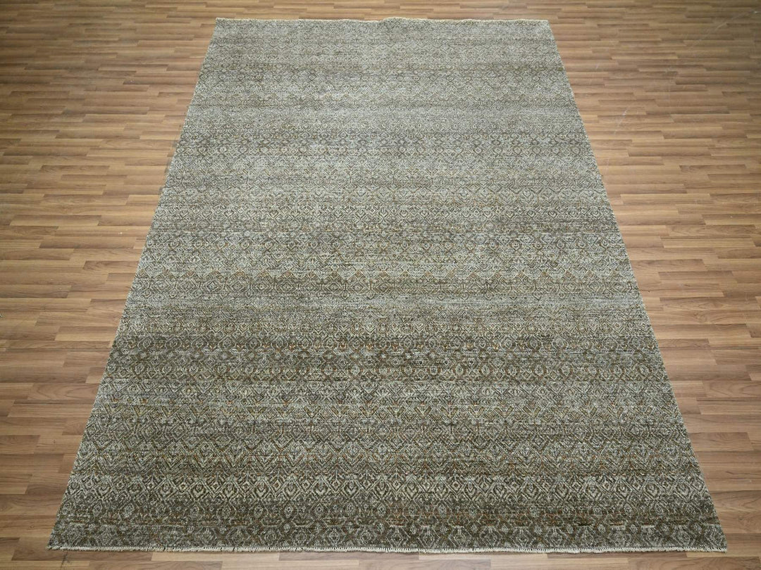 8'0" x 10'0" New Hand Knotted Green Wool Rectangle Oriental Rug - MOA10277110