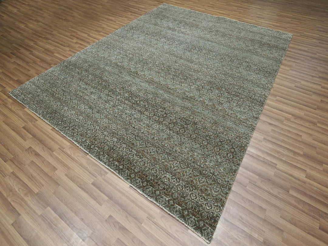 8'0" x 10'0" New Hand Knotted Green Wool Rectangle Oriental Rug - MOA10277110