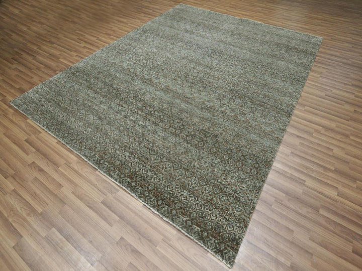 8'0" x 10'0" New Hand Knotted Green Wool Rectangle Oriental Rug - MOA10277110