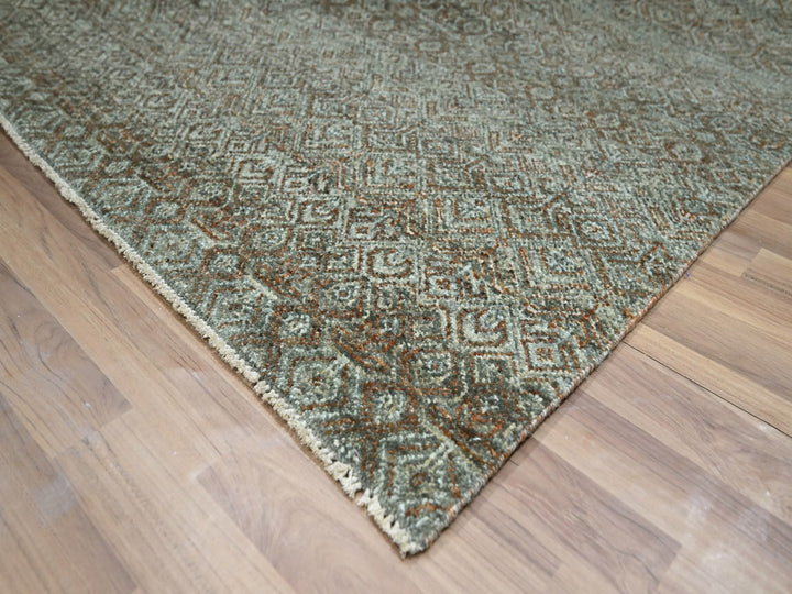 8'0" x 10'0" New Hand Knotted Green Wool Rectangle Oriental Rug - MOA10277110