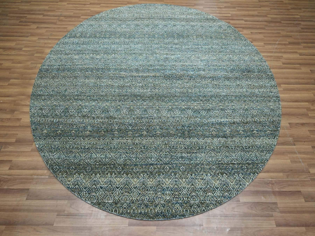 7'11" x 7'11" New Hand Knotted Blue Wool Round Oriental Rug - MOA10277111