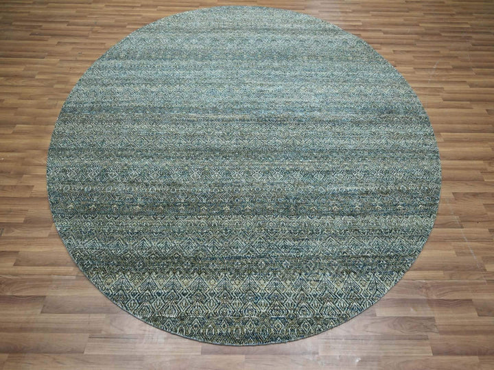 7'11" x 7'11" New Hand Knotted Blue Wool Round Oriental Rug - MOA10277111