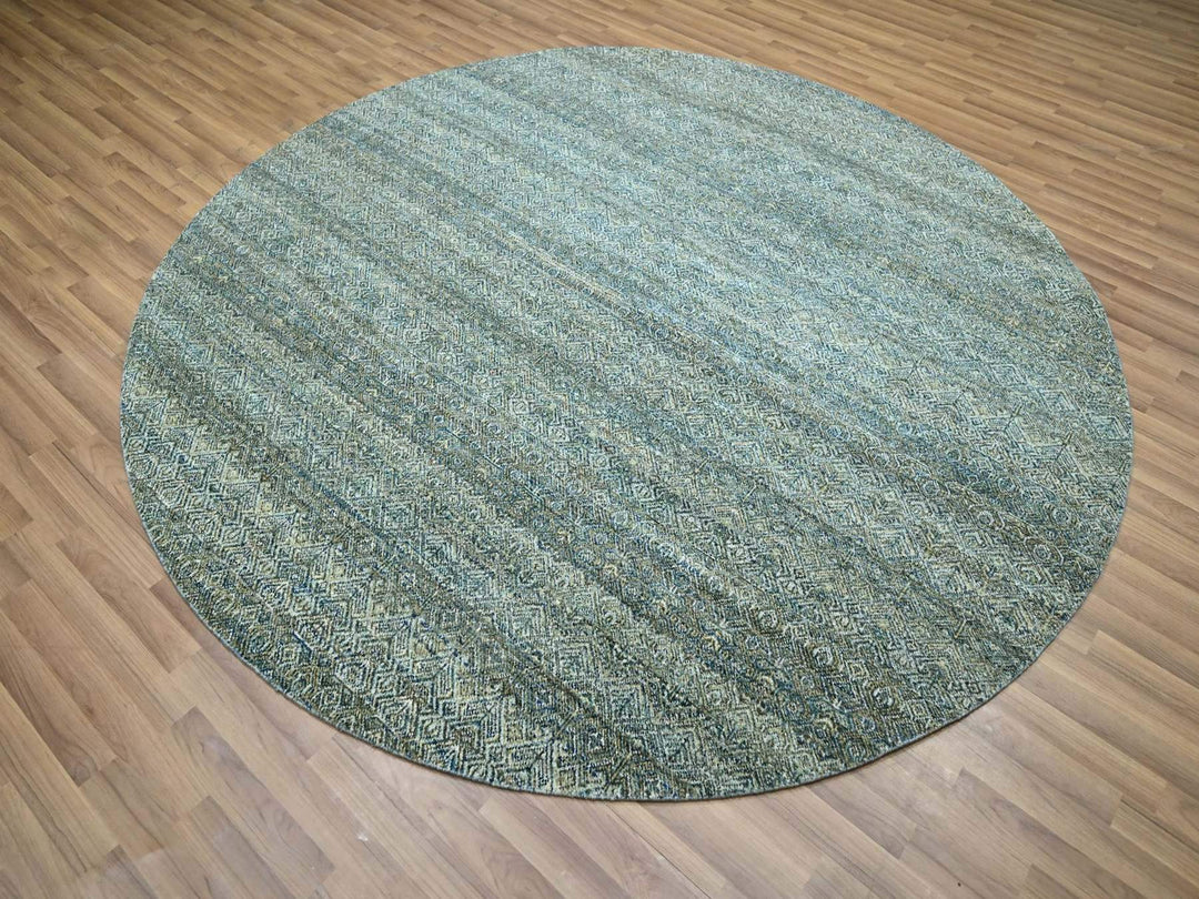 7'11" x 7'11" New Hand Knotted Blue Wool Round Oriental Rug - MOA10277111