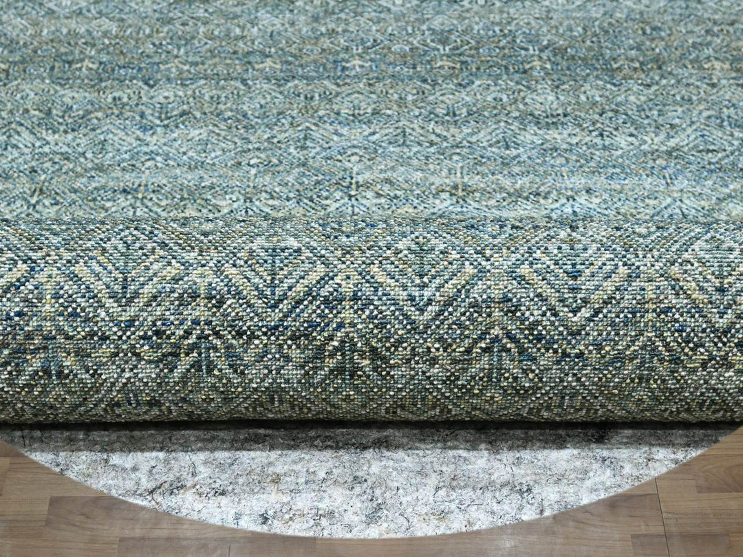 7'11" x 7'11" New Hand Knotted Blue Wool Round Oriental Rug - MOA10277111