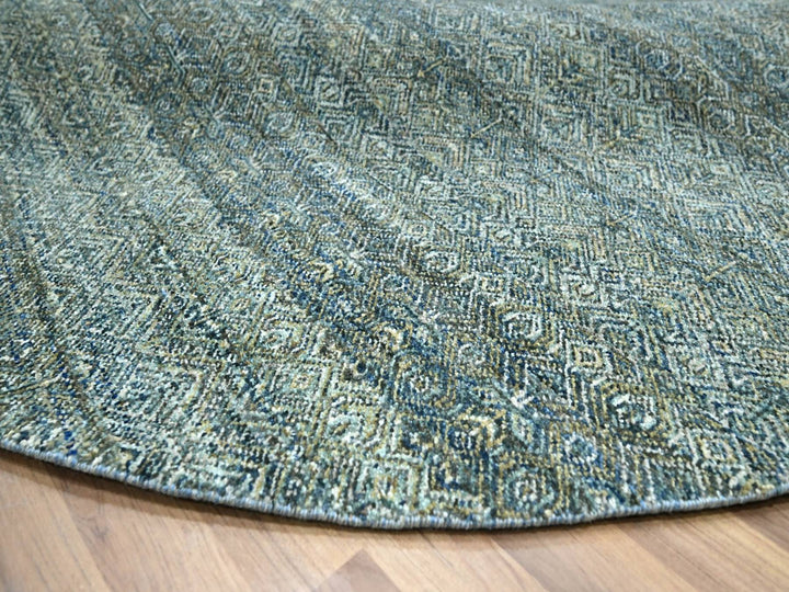 7'11" x 7'11" New Hand Knotted Blue Wool Round Oriental Rug - MOA10277111