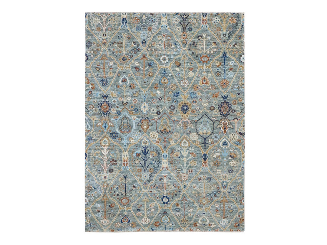 5'1" x 7'0" New Hand Knotted Green Wool Rectangle Oriental Rug - MOA10277113