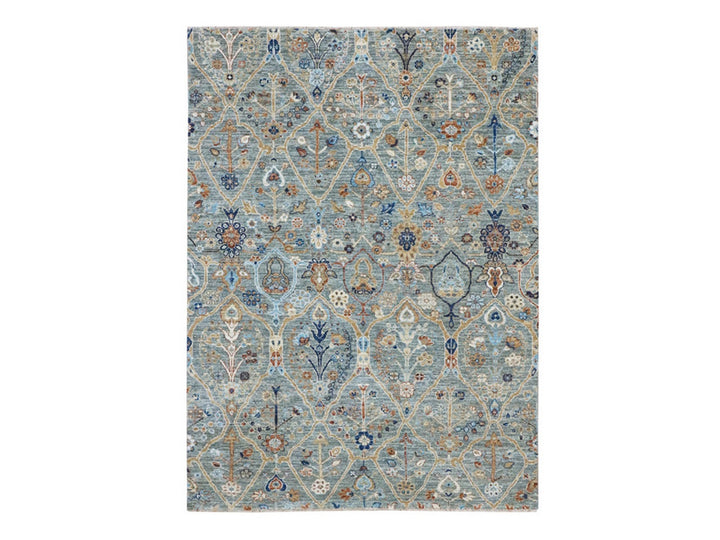 5'1" x 7'0" New Hand Knotted Green Wool Rectangle Oriental Rug - MOA10277113