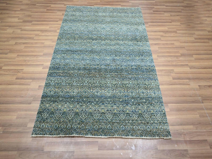 4'1" x 6'0" New Hand Knotted Blue Wool Rectangle Oriental Rug - MOA10277114