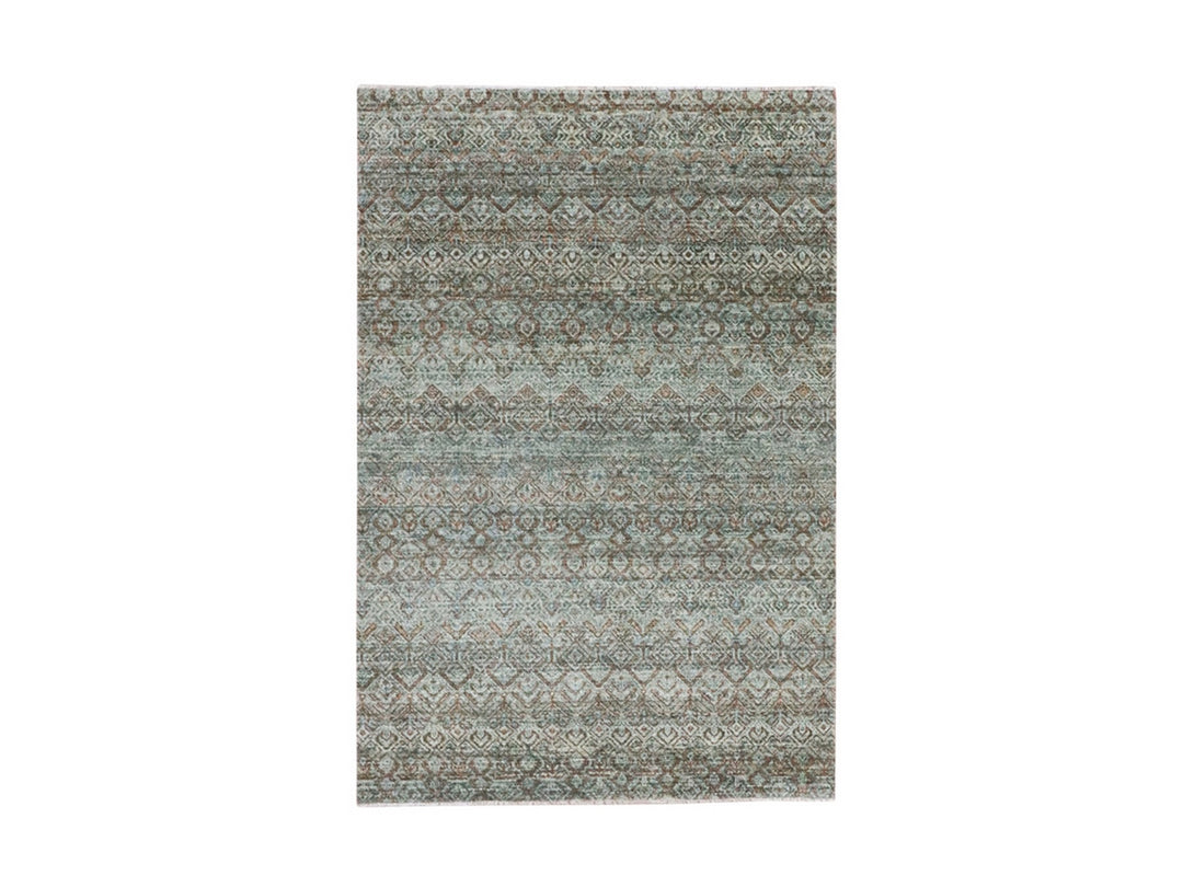 4'1" x 6'1" New Hand Knotted Green Wool Rectangle Oriental Rug - MOA10277115