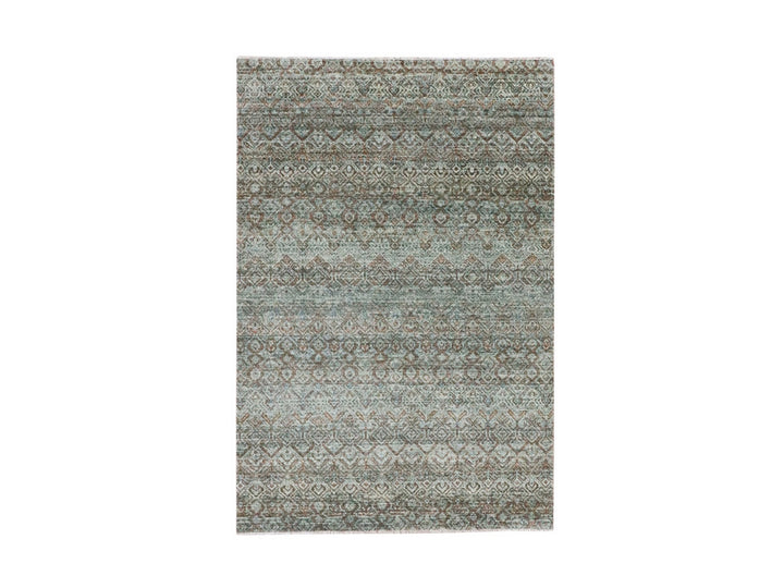 4'1" x 6'1" New Hand Knotted Green Wool Rectangle Oriental Rug - MOA10277115