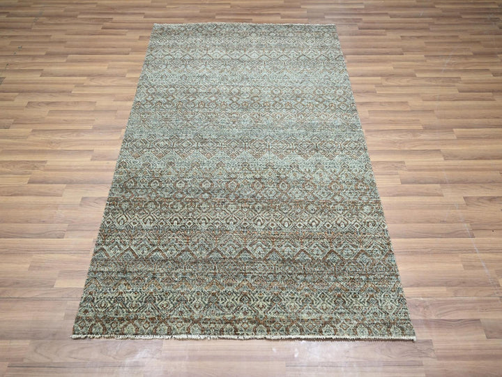 4'1" x 6'1" New Hand Knotted Green Wool Rectangle Oriental Rug - MOA10277115