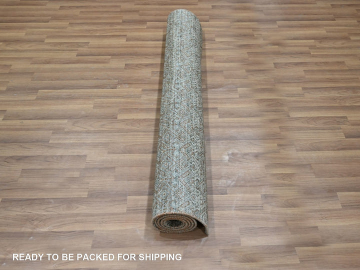 4'1" x 6'1" New Hand Knotted Green Wool Rectangle Oriental Rug - MOA10277115