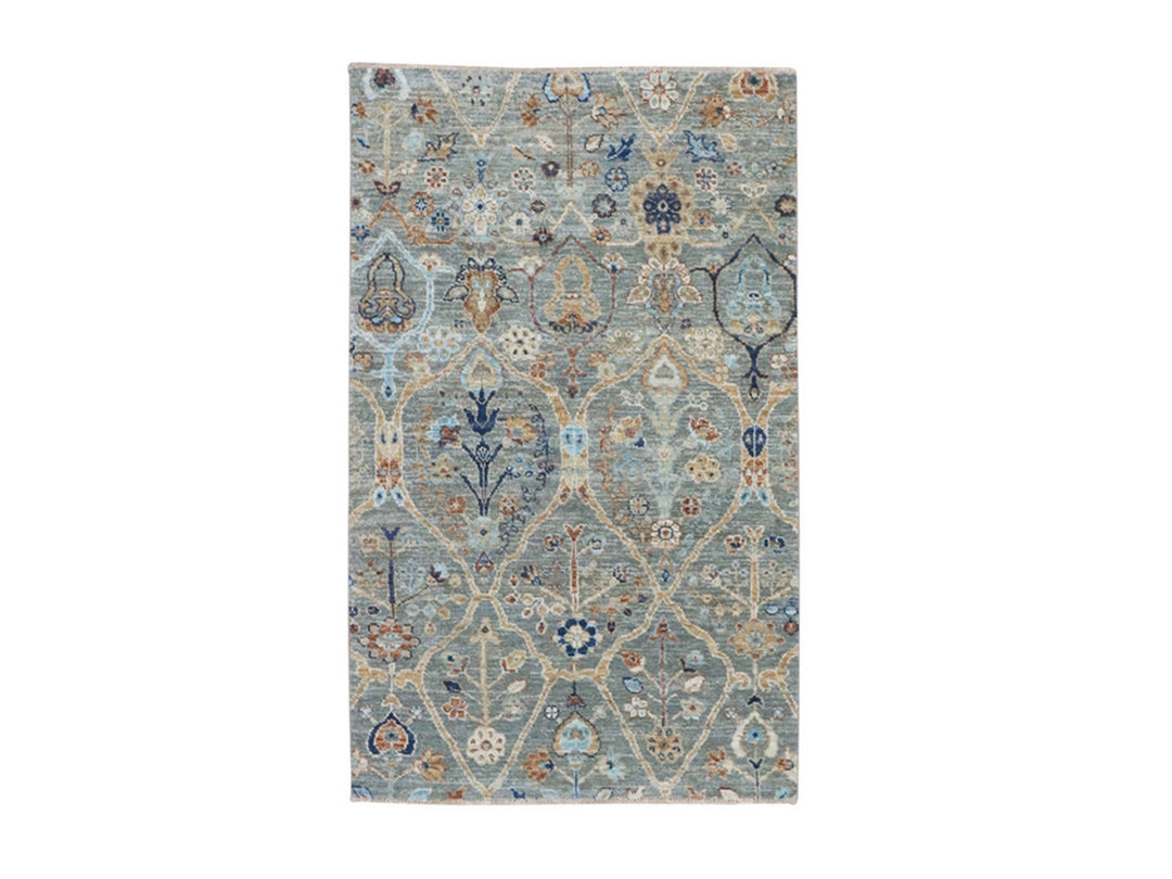 3'0" x 5'0" New Hand Knotted Green Wool Rectangle Oriental Rug - MOA10277116