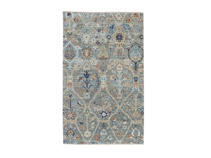 3'0" x 5'0" New Hand Knotted Green Wool Rectangle Oriental Rug - MOA10277116
