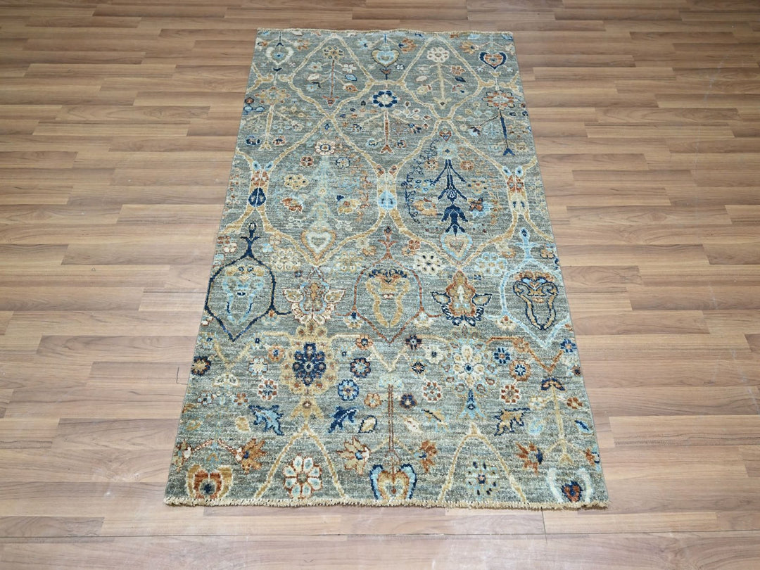 3'0" x 5'0" New Hand Knotted Green Wool Rectangle Oriental Rug - MOA10277116