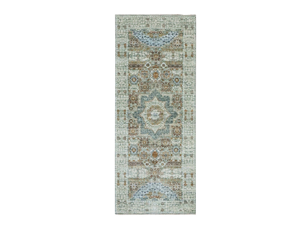 2'6" x 6'1" New Hand Knotted Green Wool Runner Oriental Rug - MOA10277117