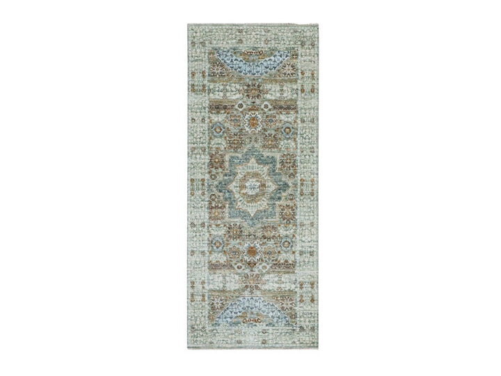 2'6" x 6'1" New Hand Knotted Green Wool Runner Oriental Rug - MOA10277117