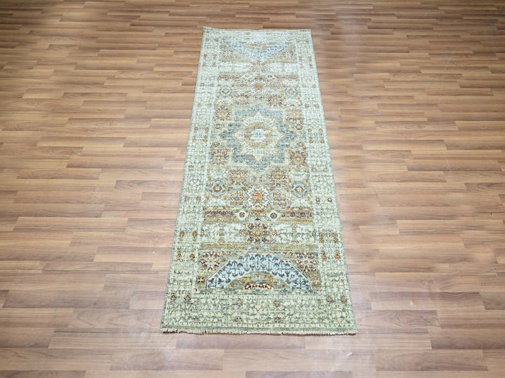 2'6" x 6'1" New Hand Knotted Green Wool Runner Oriental Rug - MOA10277117