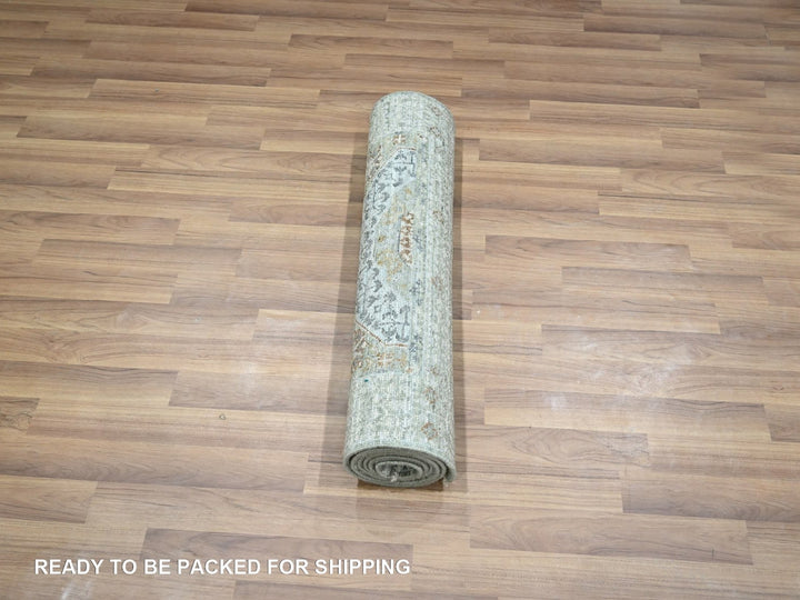 2'6" x 6'1" New Hand Knotted Green Wool Runner Oriental Rug - MOA10277117