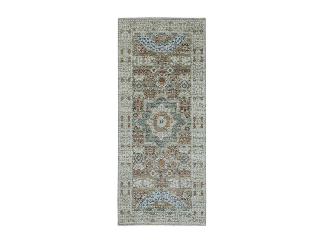 2'6" x 6'1" New Hand Knotted Green Wool Runner Oriental Rug - MOA10277118