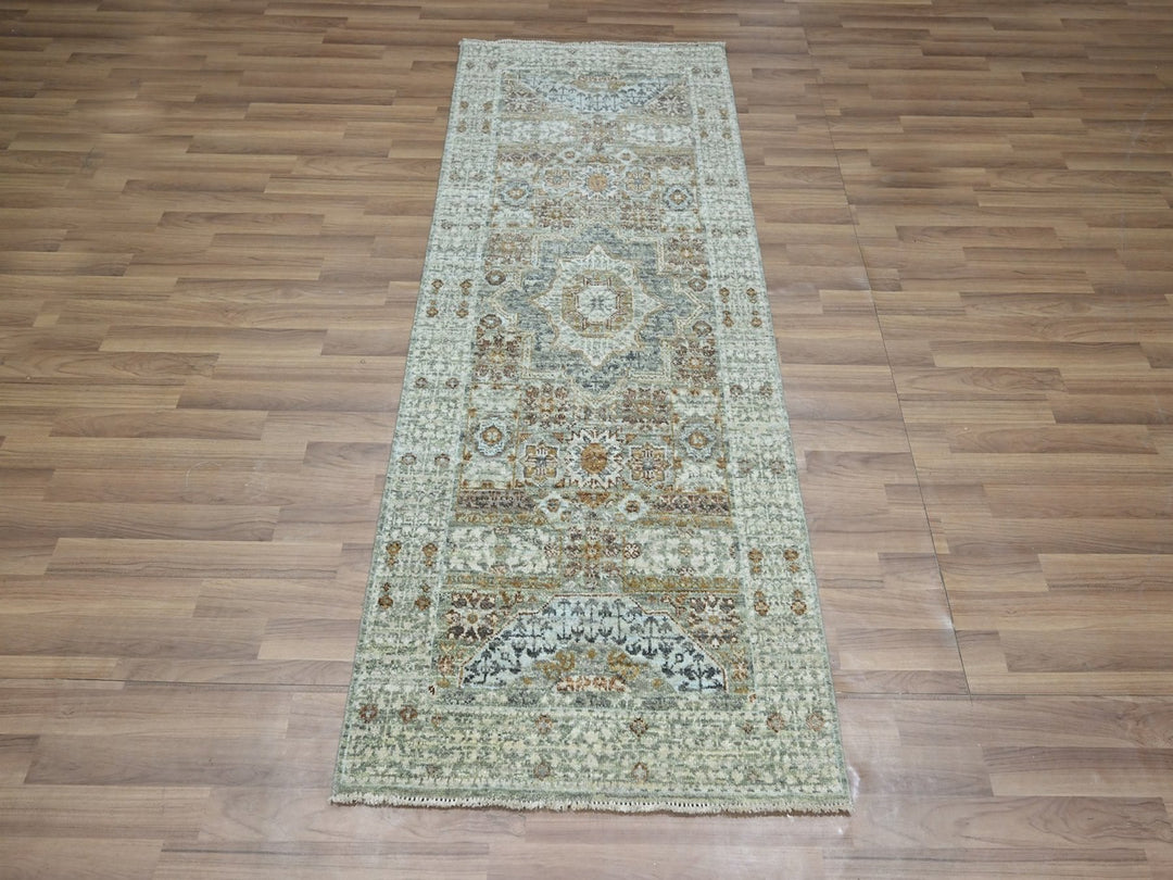 2'6" x 6'1" New Hand Knotted Green Wool Runner Oriental Rug - MOA10277118