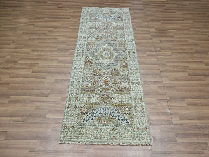 2'6" x 6'1" New Hand Knotted Green Wool Runner Oriental Rug - MOA10277118