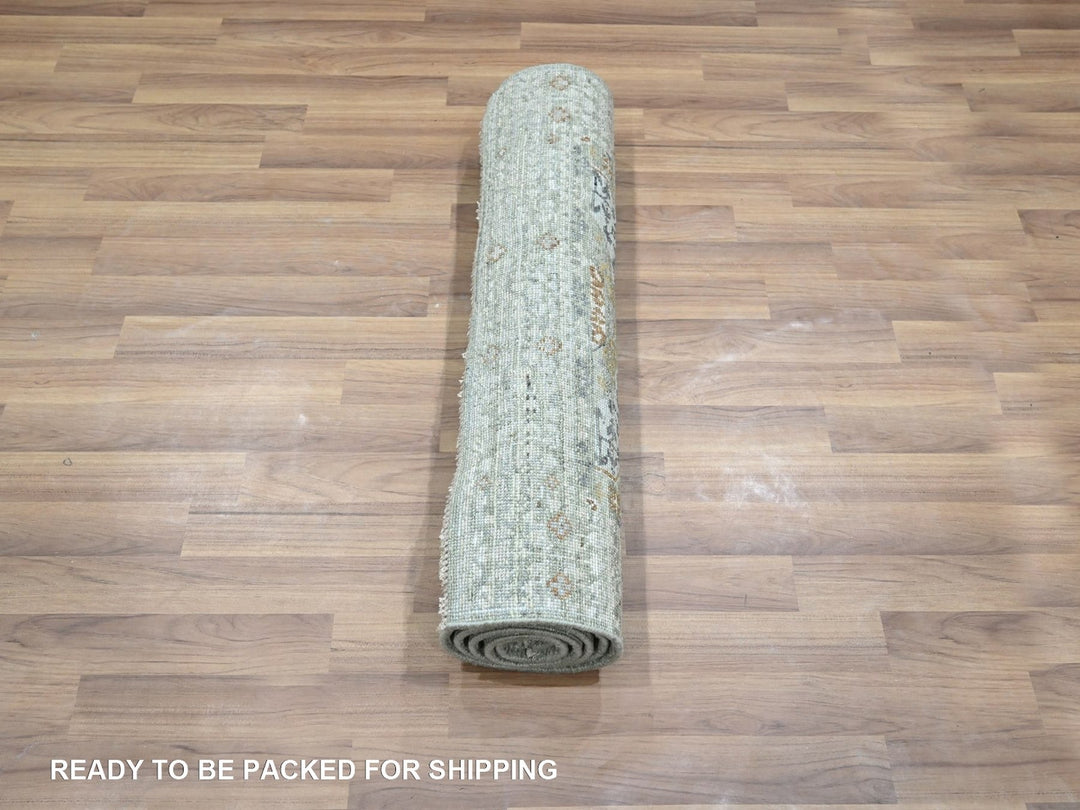 2'6" x 6'1" New Hand Knotted Green Wool Runner Oriental Rug - MOA10277118