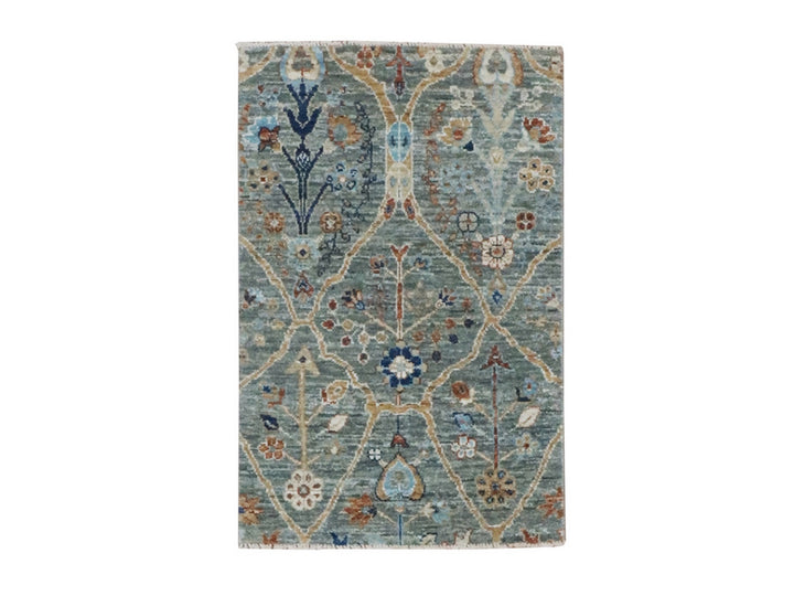 2'0" x 3'0" New Hand Knotted Green Wool Rectangle Oriental Rug - MOA10277119