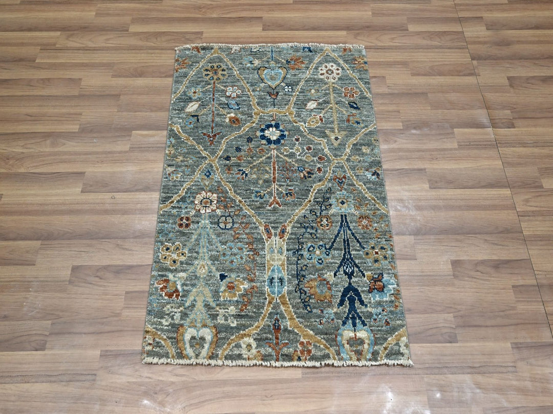 2'0" x 3'0" New Hand Knotted Green Wool Rectangle Oriental Rug - MOA10277119