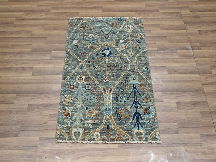 2'0" x 3'0" New Hand Knotted Green Wool Rectangle Oriental Rug - MOA10277119