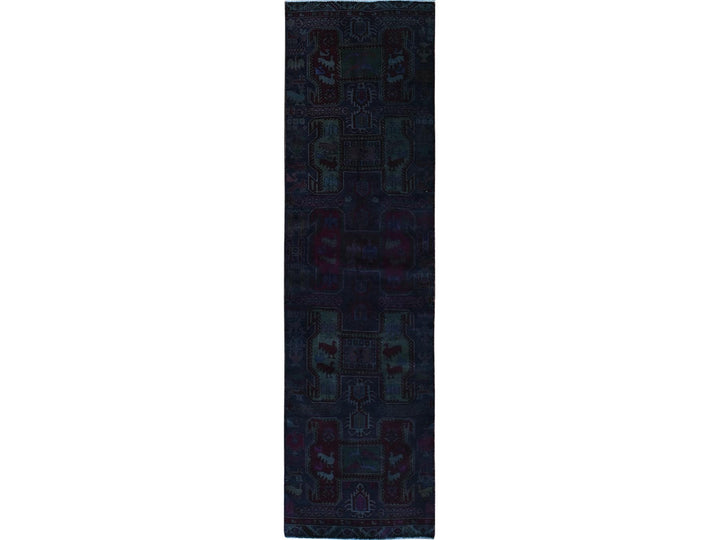 2'11" x 9'9" Vintage Hand Knotted Overdyed Wool Runner Oriental Rug - MOA102778