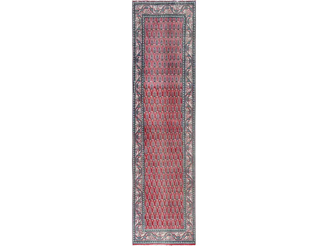 3'2" x 12'4" Vintage Hand Knotted Red Wool Runner Oriental Rug - MOA102779