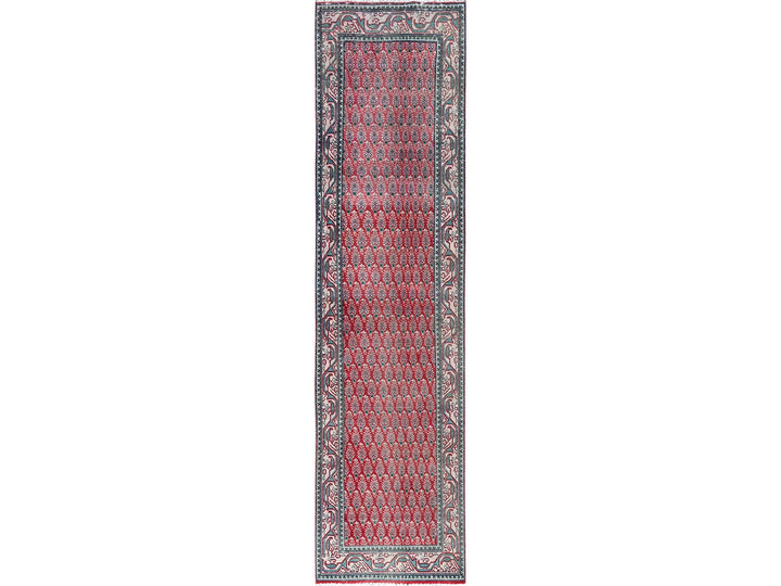 3'2" x 12'4" Vintage Hand Knotted Red Wool Runner Oriental Rug - MOA102779