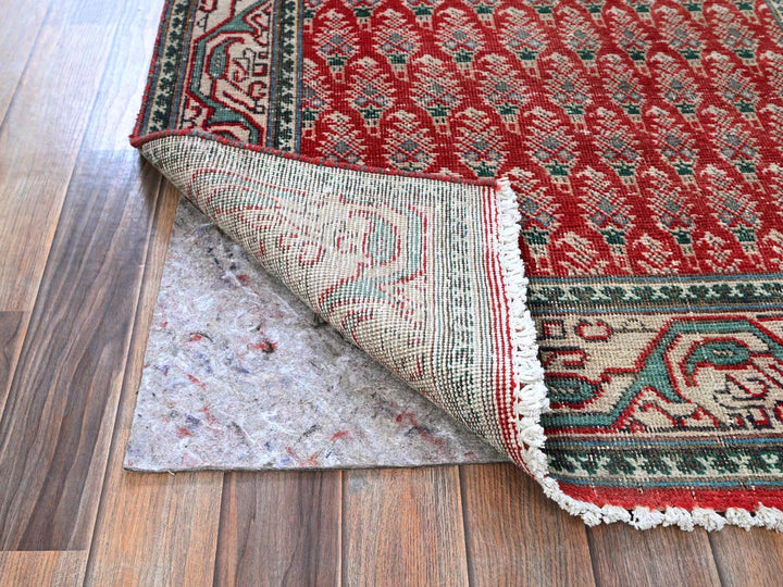 3'2" x 12'4" Vintage Hand Knotted Red Wool Runner Oriental Rug - MOA102779