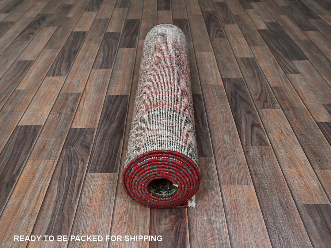 3'2" x 12'4" Vintage Hand Knotted Red Wool Runner Oriental Rug - MOA102779