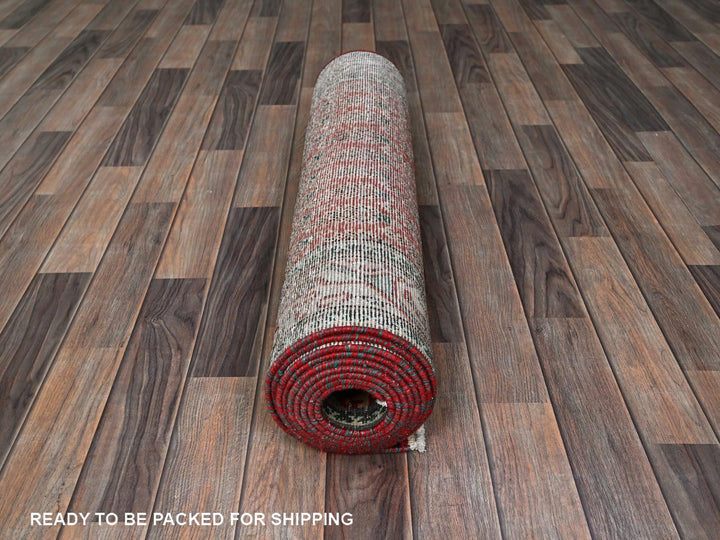 3'2" x 12'4" Vintage Hand Knotted Red Wool Runner Oriental Rug - MOA102779