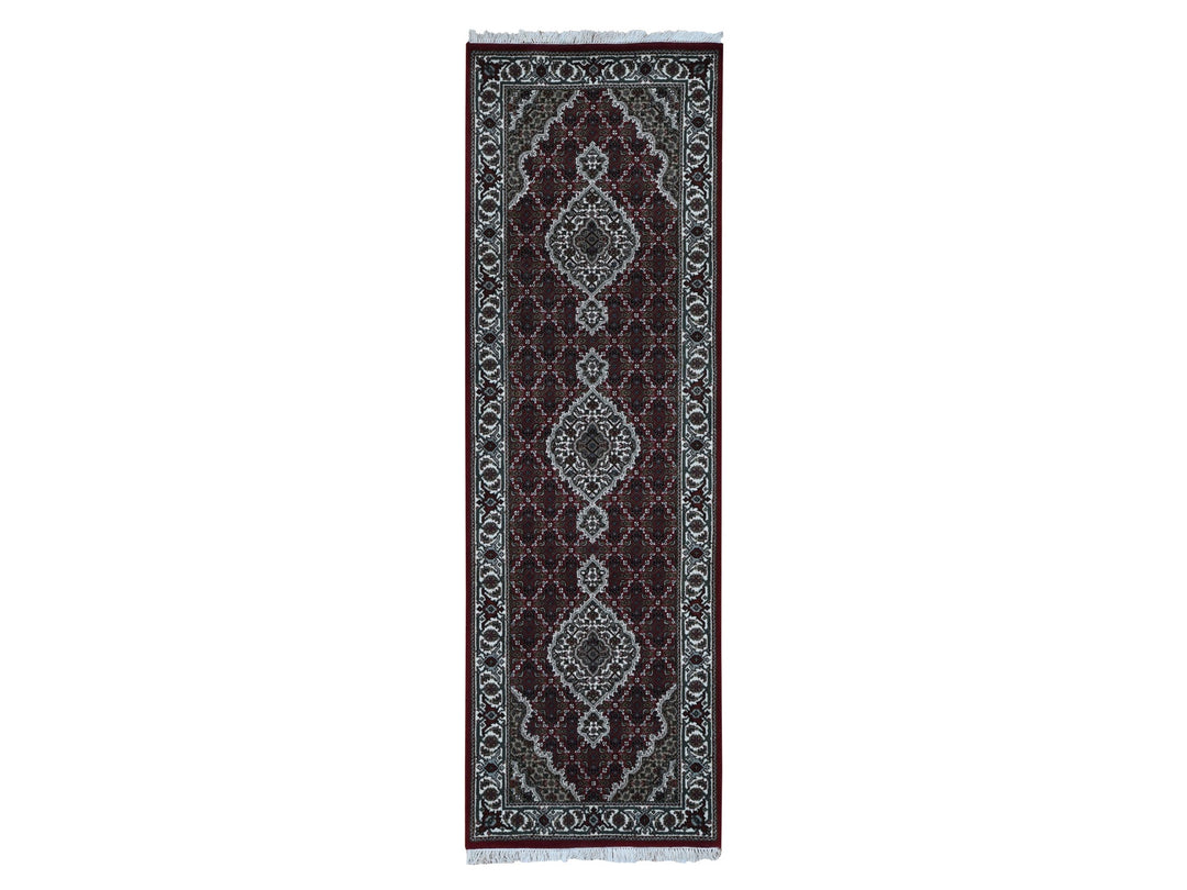 2'8" x 8'5" New Hand Knotted Red Wool & Silk Runner Oriental Rug - MOA10278004