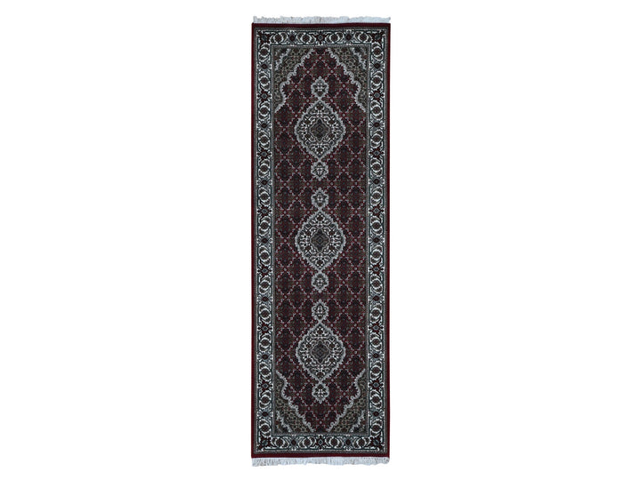 2'8" x 8'5" New Hand Knotted Red Wool & Silk Runner Oriental Rug - MOA10278004