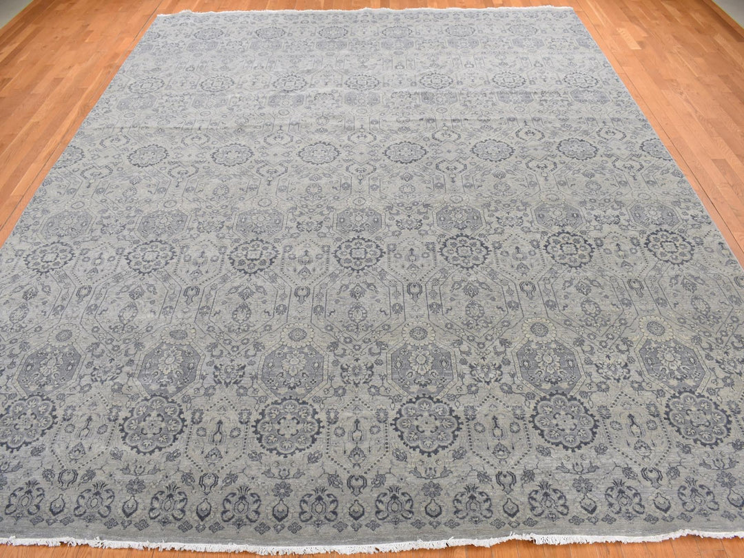 11'10" x 14'9" New Hand Knotted Grey Wool Rectangle Oriental Rug - MOA10278007