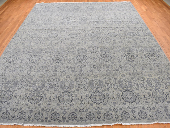 11'10" x 14'9" New Hand Knotted Grey Wool Rectangle Oriental Rug - MOA10278007