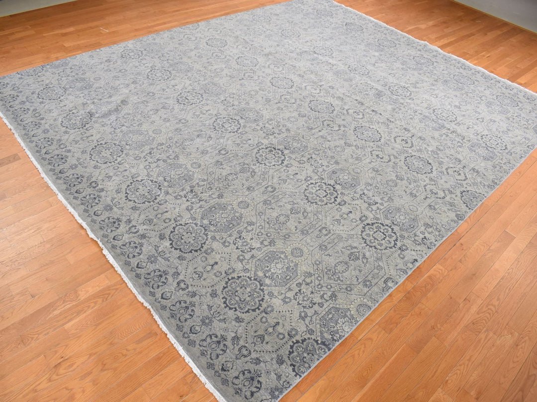 11'10" x 14'9" New Hand Knotted Grey Wool Rectangle Oriental Rug - MOA10278007