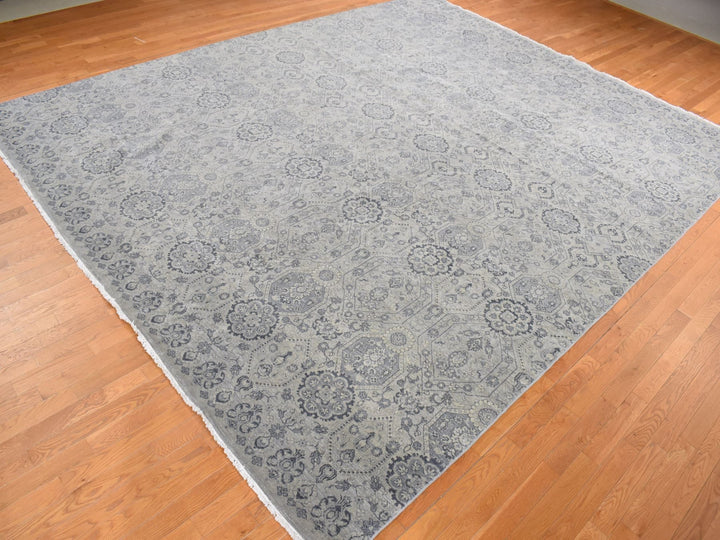 11'10" x 14'9" New Hand Knotted Grey Wool Rectangle Oriental Rug - MOA10278007