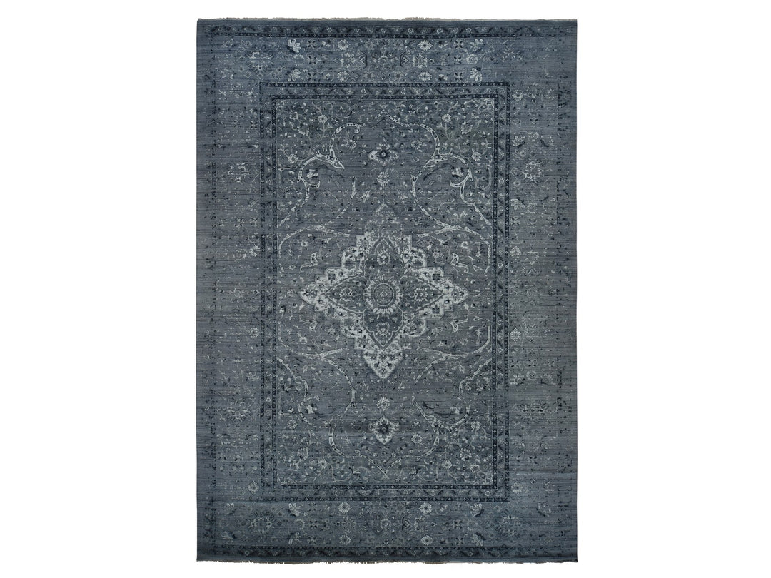 12'1" x 17'7" New Hand Knotted Grey Wool Rectangle Oriental Rug - MOA10278008