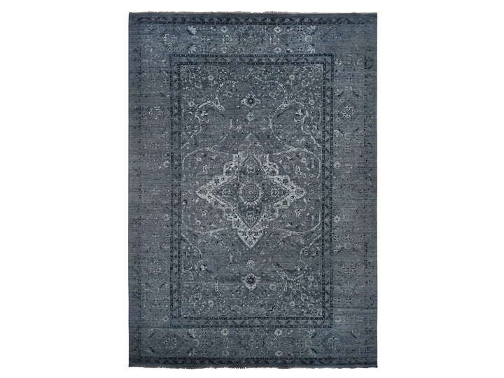 12'1" x 17'7" New Hand Knotted Grey Wool Rectangle Oriental Rug - MOA10278008