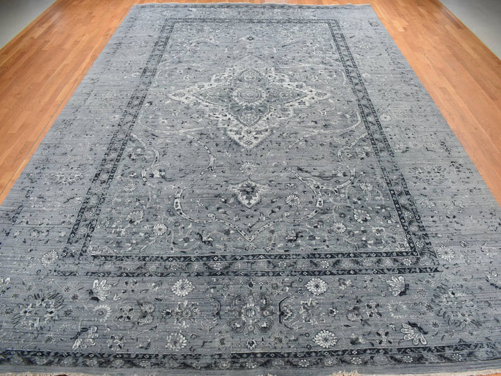12'1" x 17'7" New Hand Knotted Grey Wool Rectangle Oriental Rug - MOA10278008