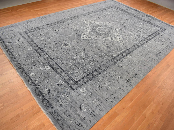 12'1" x 17'7" New Hand Knotted Grey Wool Rectangle Oriental Rug - MOA10278008