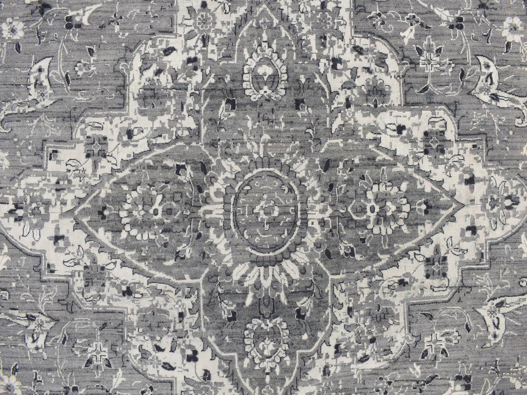 12'1" x 17'7" New Hand Knotted Grey Wool Rectangle Oriental Rug - MOA10278008